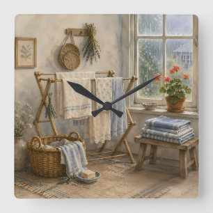 Regentag-Cottage-Wäscheraum Quadratische Wanduhr