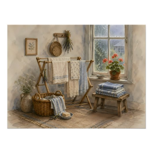 Regentag-Cottage-Wäscherei Poster (Vorderseite)