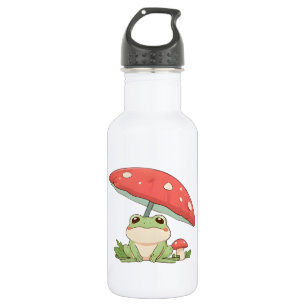Regentag-Frosch unter Pilz Kawaii-Design Edelstahlflasche