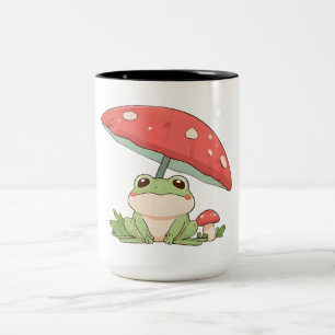 Regentag-Frosch unter Pilz Kawaii-Design Zweifarbige Tasse