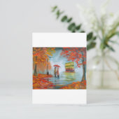 Regentag Herbst Rote Dachbahn Malerei Postkarte (Stehend Vorderseite)
