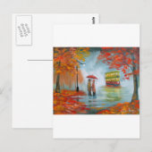 Regentag Herbst Rote Dachbahn Malerei Postkarte (Vorne/Hinten)