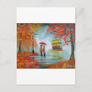 Regentag Herbst Rote Dachbahn Malerei Postkarte