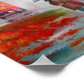 Regentag Herbst Roter Regenschirm Gemälde Poster (Ecke)