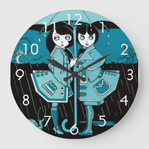 Regentag in Blau Große Wanduhr