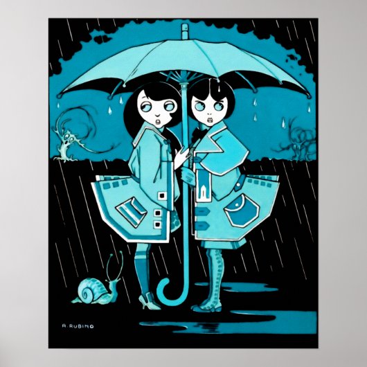 Regentag in Blau Poster (Vorne)