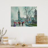 Regentag in London Menschen mit Regenschirmen Poster (Küche)