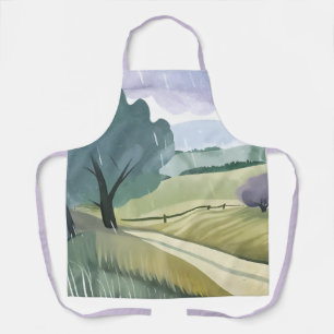 Regentag Natur Aquarell Hügel Landschaft Schürze