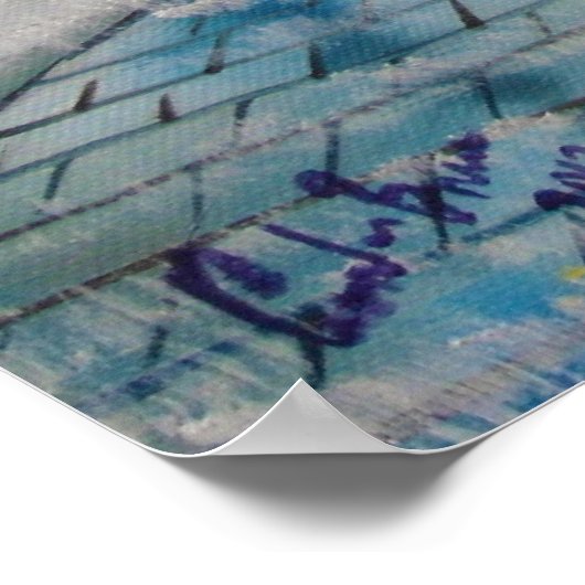 Regentag romantisches Pärchen mit Dachbahn Poster (Ecke)