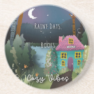 Regentage, Bücher & Gemütliches handgemaltes Desig Getränkeuntersetzer