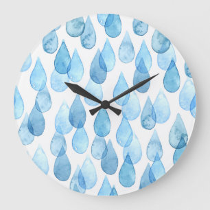 Regentage: Vintages Aquarellmuster Große Wanduhr