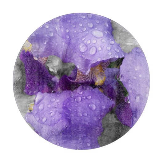 Regentropfen an Iris Schneidebrett (Vorderseite)