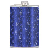 Regentropfen auf blauem Metall Flachmann (Vorderseite)