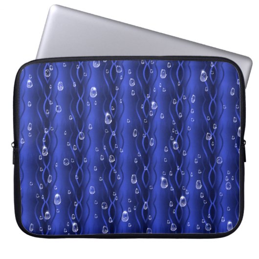 Regentropfen auf blauem Metall Laptopschutzhülle (Vorderseite)