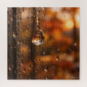 Regentropfen auf Fenster Herbst Bokeh Fotografie Puzzle