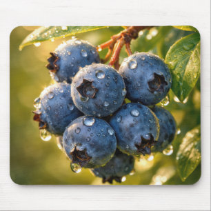 Regentropfen auf reifen Blaubeeren Mousepad