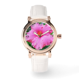 "Regentropfen-Blütenblätter: Rosa Hibiskus im sanf Armbanduhr