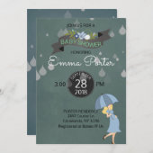 Regentropfen Dusche Regenschirm Babydusche Einladung (Vorne/Hinten)