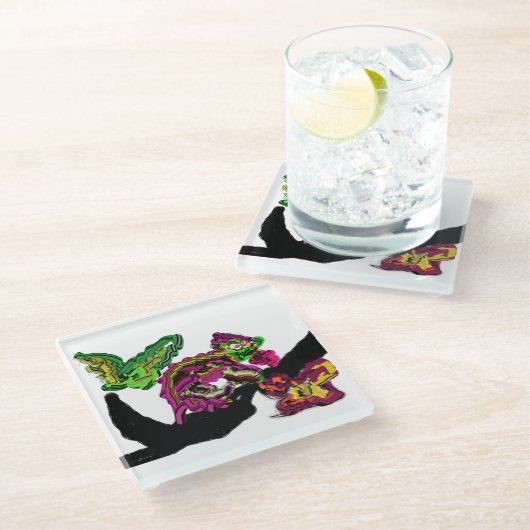 Regenwald Chameleon Spaß Glasuntersetzer (Schrägansicht)