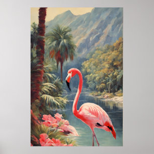 Regenwald-Wildtiere Rosa Flamingo Vintage Poster