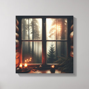 Regenwaldansicht vom Ferienhaus - Vintage-Fensters Leinwanddruck