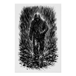 Regenwanderer – Heimgesuchte Tintenillustration Poster