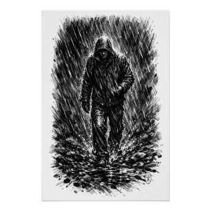 Regenwanderer – Heimgesuchte Tintenillustration Poster