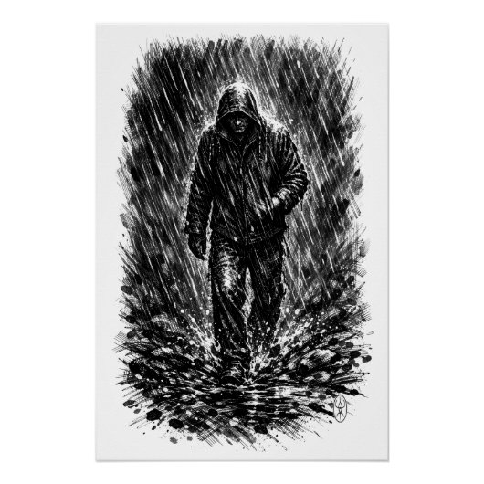 Regenwanderer – Heimgesuchte Tintenillustration Poster (Vorderseite)