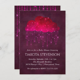 Regenwolken | Dark Pink Babydusche Einladung