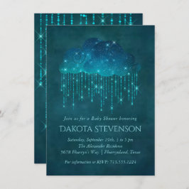 Regenwolken | Moody Aquamarin Babydusche Einladung