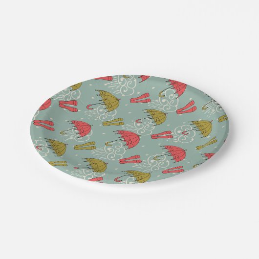 Regenzeit-Regenschirm-Entwurf Pappteller (Schrägansicht)