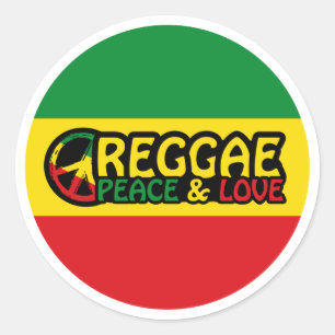 Reggae Art mit positiven Worten Frieden und Liebe Runder Aufkleber