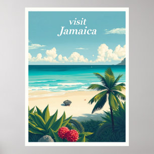 Reggae Beach, Jamaika Vintage Reiseillustration Poster