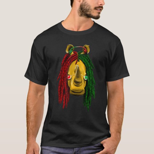 Reggae Cool Rhino Dreadlocks Dreadlocks Rasta T-Shirt (Vorderseite)
