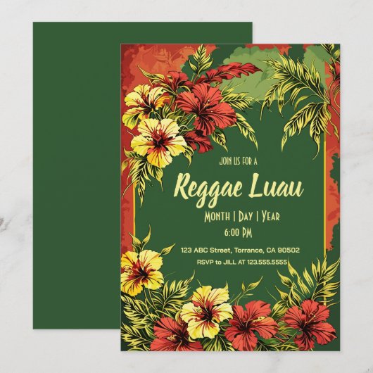 Reggae Luau Einladung (Vorne/Hinten)