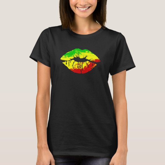 Reggae Music Jamaica Kissing Lips Flag Rastafari R T-Shirt (Vorderseite)
