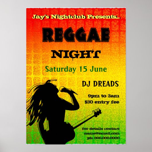Reggae Night Party Nightclub Poster (Vorne)