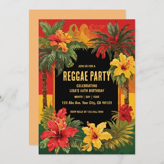Reggae Party Birthday Einladung (Vorne/Hinten)