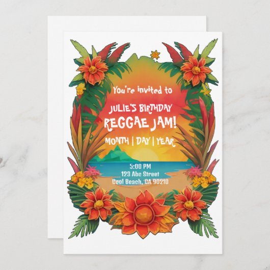 Reggae-Party Einladung (Vorne/Hinten)