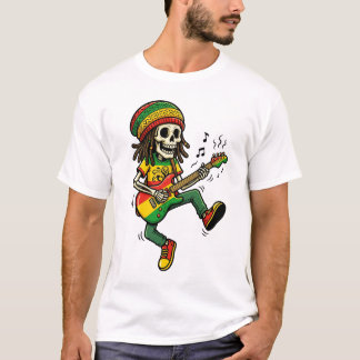 Reggae Rasta Skelett Gitarrenspieler Musiker T-Shirt
