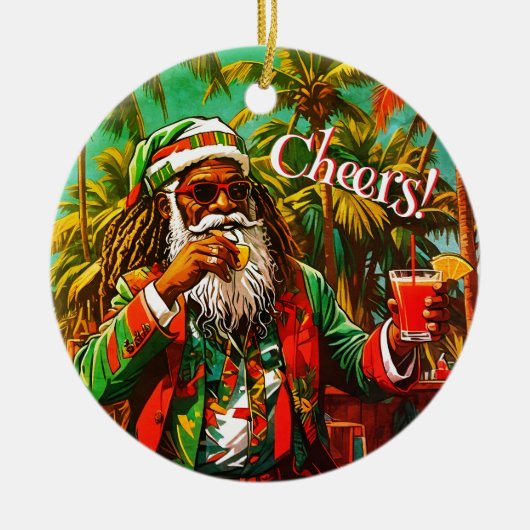 Reggae Santa Cheers Frohe Weihnachtsbaum Ornament (Vorne)