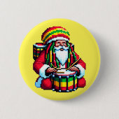 Reggae Santa Drummer - Fun Pixel Art Christmas Button (Vorderseite)