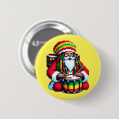 Reggae Santa Drummer - Fun Pixel Art Christmas Button (Vorne & Hinten)
