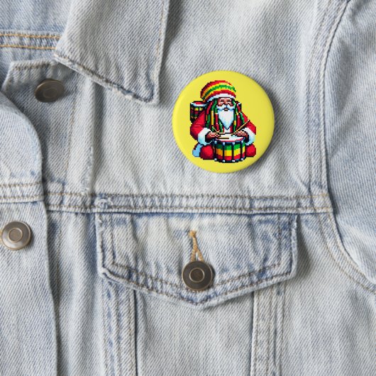 Reggae Santa Drummer - Fun Pixel Art Christmas Button (Beispiel)