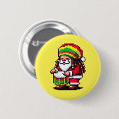 Reggae Santa Drummer Fun Pixel Art Weihnachtsmusik Button (Vorne & Hinten)
