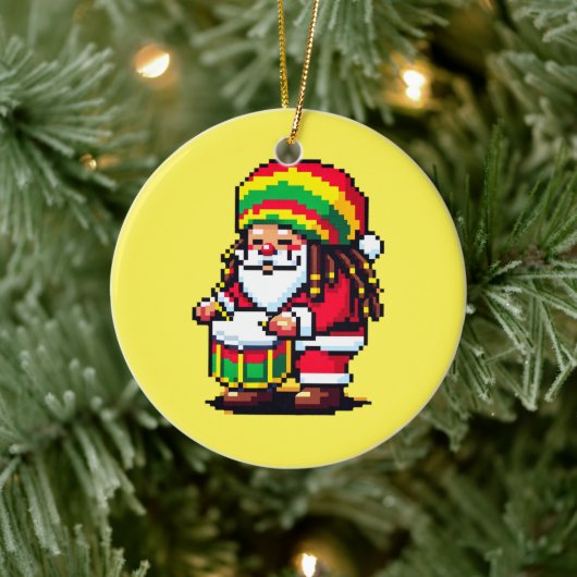 Reggae Santa Drummer Fun Pixel Art Weihnachtsmusik Keramik Ornament (Baum)