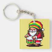 Reggae Santa Drummer Fun Pixel Art Weihnachtsmusik Schlüsselanhänger (Vorderseite)