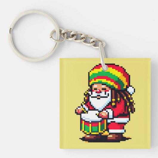 Reggae Santa Drummer Fun Pixel Art Weihnachtsmusik Schlüsselanhänger (Vorderseite)