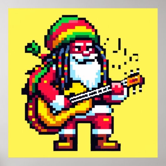 Reggae Santa Fun Pixel Art Weihnachtsmusik Design Poster (Vorne)