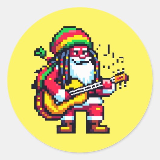 Reggae Santa Fun Pixel Art Weihnachtsmusik Design Runder Aufkleber (Vorderseite)